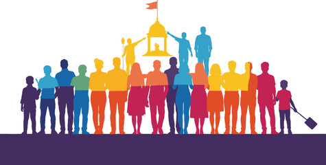 Abstract geometric shapes with bold color accents and clean typography