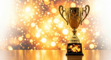 Trophy with festive bokeh lights success celebration achievement award