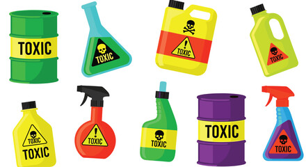 Cautionary toxic waste symbols and containers for environmental safety awareness campaigns and hazard management solutions