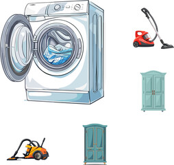 washing machine vector illustration in color style, set of household appliance