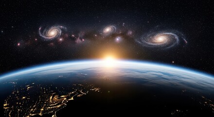 Earth sunrise from space galaxy stars