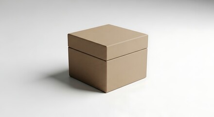 Fototapeta premium Clean Brown Cardboard Box with Lid, Isolated on White, Minimalist Packaging Design.