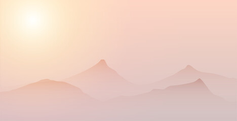 Soft Sunrise Over Misty Mountains Landscape Background