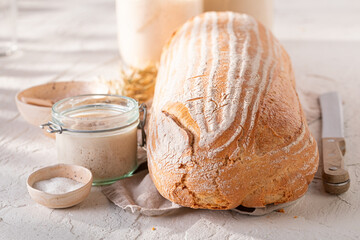 Tasty loaf of bread made of flour and yeast.