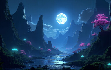 Sci-Fi Landscape with Crystal Mountains
