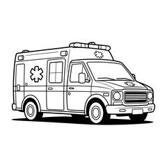 Naklejka premium Ambulance coloring page line art 