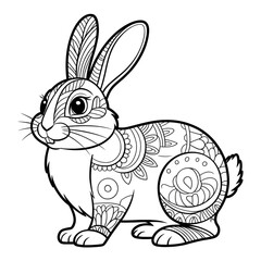 Rabbit mandala  coloring page line art 