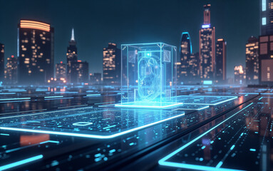 Holographic Portal in Futuristic City
