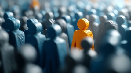 Standing Out From the Crowd Leadership Concept with Orange Figurine