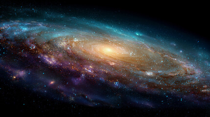 Fototapeta premium Breathtaking spiral galaxy bursts with vibrant nebulae and countless stars, showcasing cosmic wonder and the vastness of space in stunning detail.