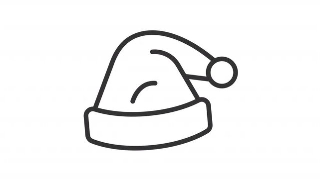 Santa Claus hat ui icon line animation. Cap of Saint Nicolas. Holiday mood. Traditional Christmas holiday attribute animated user interface element isolated on white. HD video with alpha channel