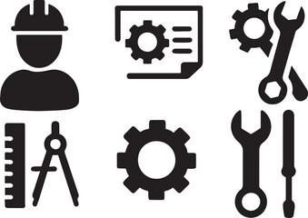 Engineering tools set vector pack illustrating machinery, construction, and technical equipment concept.