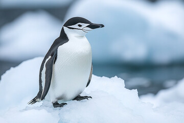 Fototapeta premium Chinstrap Penguin Standing on Snow