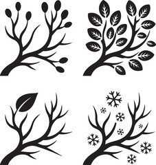 Obraz premium A vector set of tree branches showing the four seasons: spring, summer, autumn, winter