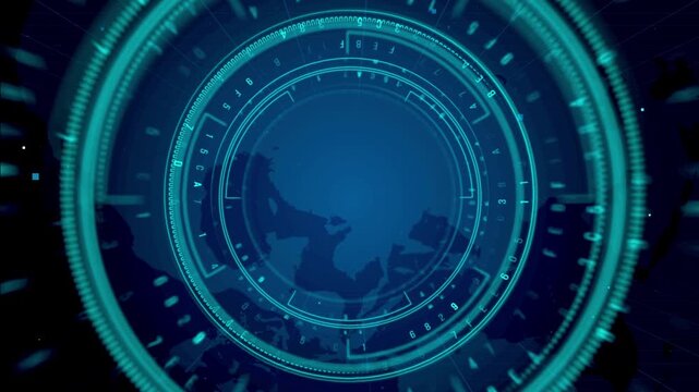 Futuristic Digital Interface with Circular Blue Holographic Elements