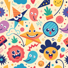 Obraz premium Colorful and Playful Cartoon Character Seamless Pattern for Textile and Background Design