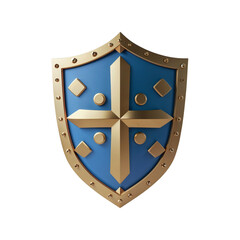 3d icon of blue and gold shield with cross isolated on transparent background