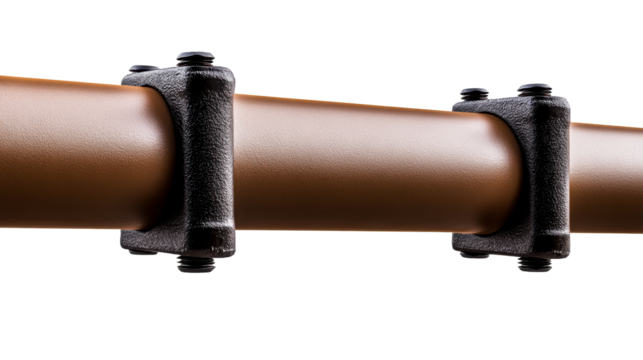Brown Pipe Secured by Metal Clamps