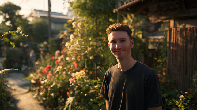 A man smiling at the camera. He is standing in the backyard of his home.
 - Powered by Adobe