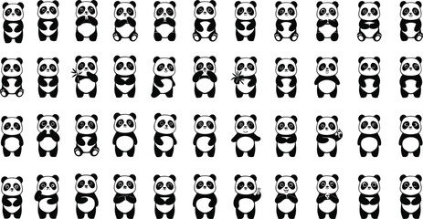 Cartoon panda illustration, cute expressions, animal character, bamboo eating, funny poses, kawaii style, wildlife art, mascot design, playful emotion, flat vector ©  FIROZ