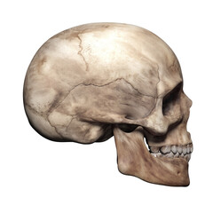 crâne humain, squelette - vu de côté - rendu 3D sur fond transparent