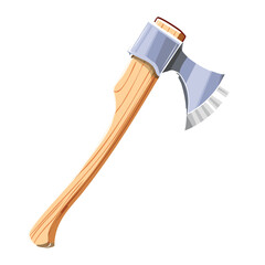 Short Handled Metal Axe with Steel Blade Vector Cartoon Illustration for Hiking, Camping and Outdoor Survival Tool