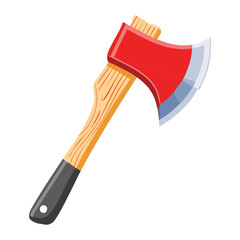 Simple Red Axe with Light Brown Wooden Handle Vector Illustration for Camping, Chopping and Wilderness Tool