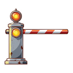 Automatic Traffic Barrier Gate with Red and White Striped Boom Vector Cartoon Illustration for Access Control Point