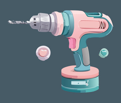 Sleek Modern Pink and Blue Cordless Electric Drill with Battery Pack on a Soft Pastel Background, Simple Style