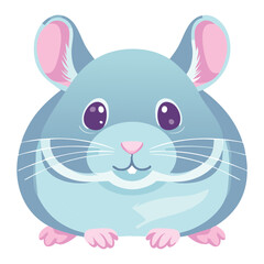 Adorable Cartoon Animal Chinchilla Portrait with Light Blue Fur and a Big Gentle Smile, Simple Vector Graphic Art