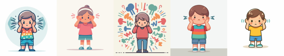 vector of a children gesture covering his ears from sound