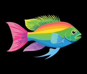 Fototapeta premium Exotic rainbow colored aquarium fish with smooth scales and flowing fins swimming in deep water