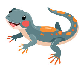 Blue Spotted Salamander Walking Pose Cute Amphibian Character Design Vector Illustration on a Plain White Surface