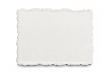 Blank torn edge paper texture with rough deckle edges, empty white canvas for message, transparent background