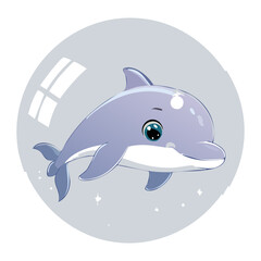 Cute Dolphin Animal Portrait Swimming Inside a Large Water Bubble: A Simple Aquatic Scene
