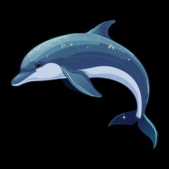 Graceful Dolphin Animal Jumping Out of the Water in a Dynamic and Elegant Mid-Air Pose at Night