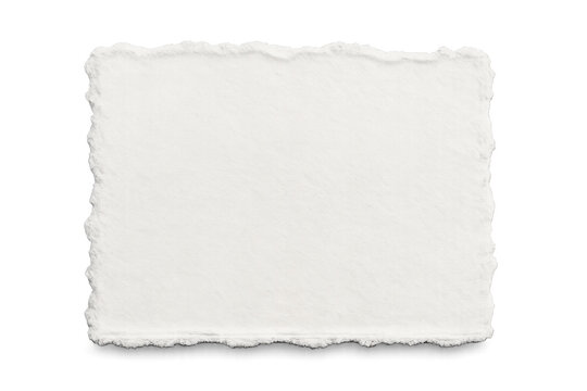 Blank torn edge paper texture with rough deckle edges, empty white canvas for message, transparent background