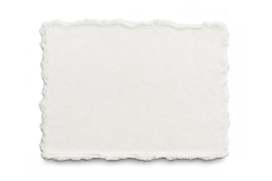 Blank torn edge paper texture with rough deckle edges, empty white canvas for message, transparent background