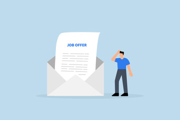 Job offer, entrepreneur applicant considering to accept employment proposal email envelope