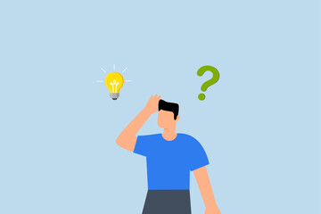 Solution to solve problem, Entrepreneur considers way to address an issue regarding lightbulb and question mark.