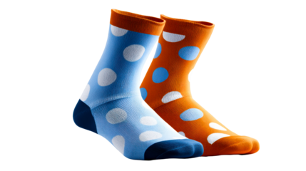 Pair of Polka Dot Socks in Blue and Orange