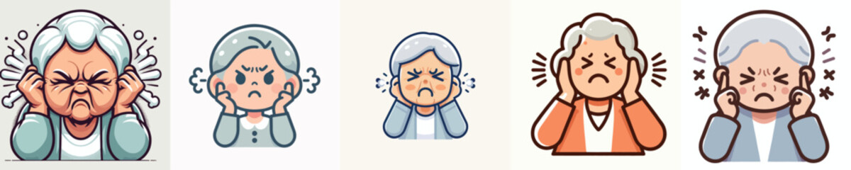 vector of a grandmother gesture covering his ears from sound