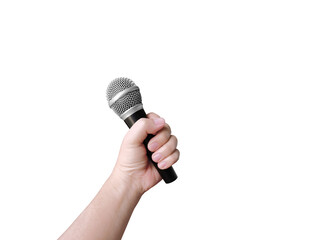 Man's hand holding microphone PNG transparent.