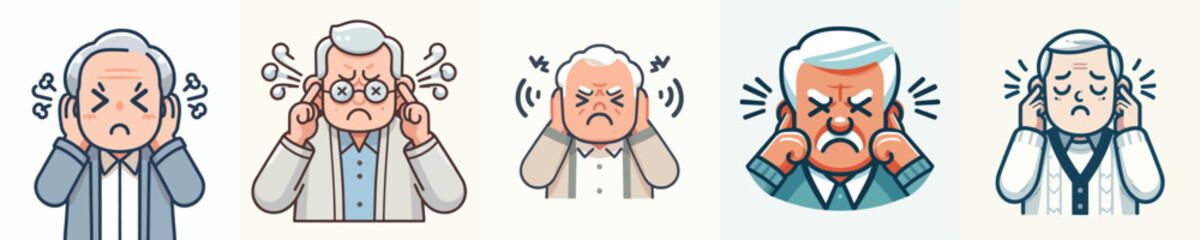 vector of a grandfather gesture covering his ears from sound