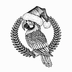 Christmas Parrot Santa Hat Bird Vector Illustration