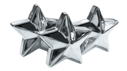 Three Glossy Metal Stars Grouped Together