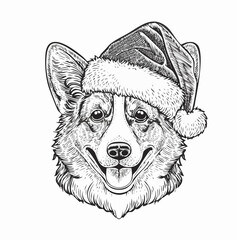 Corgi Christmas Santa Hat Vector, Dog Holiday Season