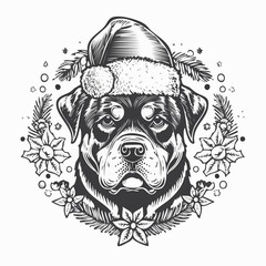 Fototapeta premium Rottweiler Christmas Hat Vector, Dog Holiday Illustration