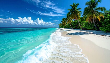 Fototapeta premium Perfect tropical beach white sand, turquoise water, and palm trees