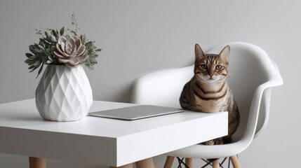 Cat on chair by table